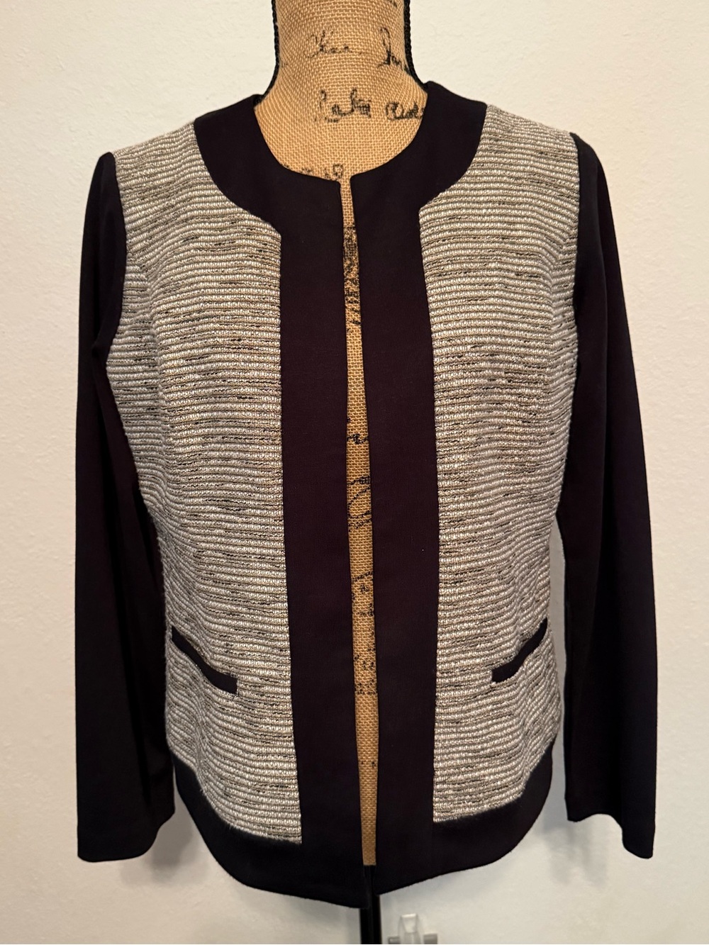 Mixed-media black and tweed blazer jacket small